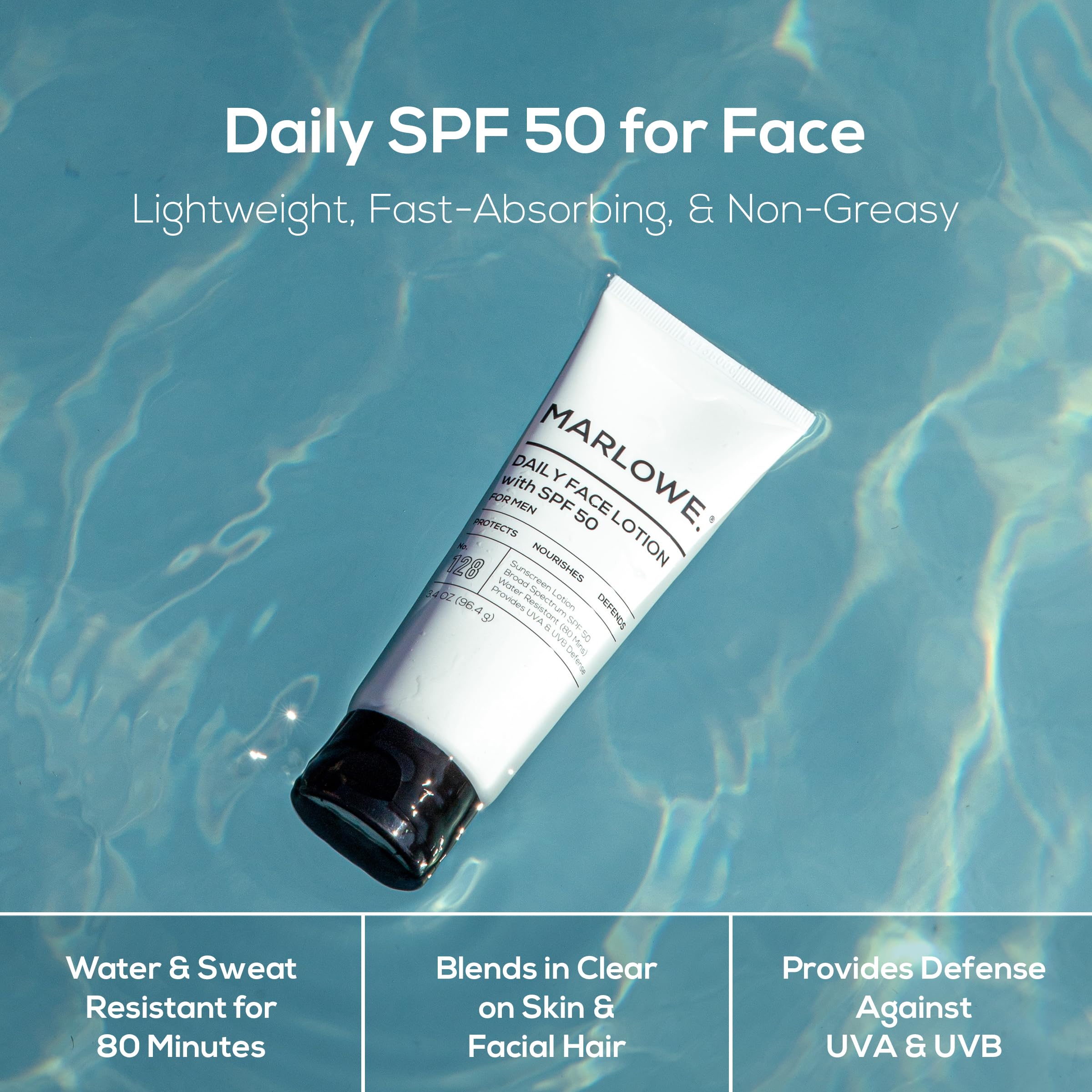 MARLOWE No.128 close-up emphasizes fast absorption and oil-free feel.