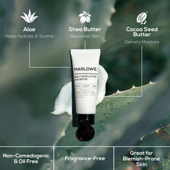 MARLOWE No.128 SPF 50 badge highlights broad spectrum sun protection.