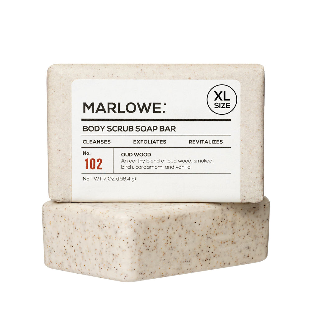 Marlowe No.102 Oud Wood exfoliating bar for smoother skin.