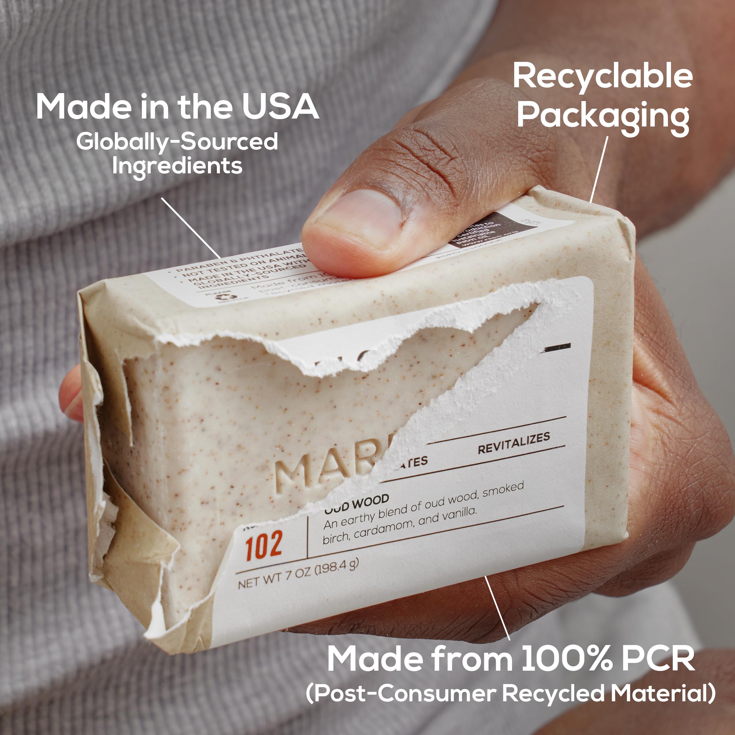 Marlowe No.102 vegan-label packaging highlights cruelty-free care.