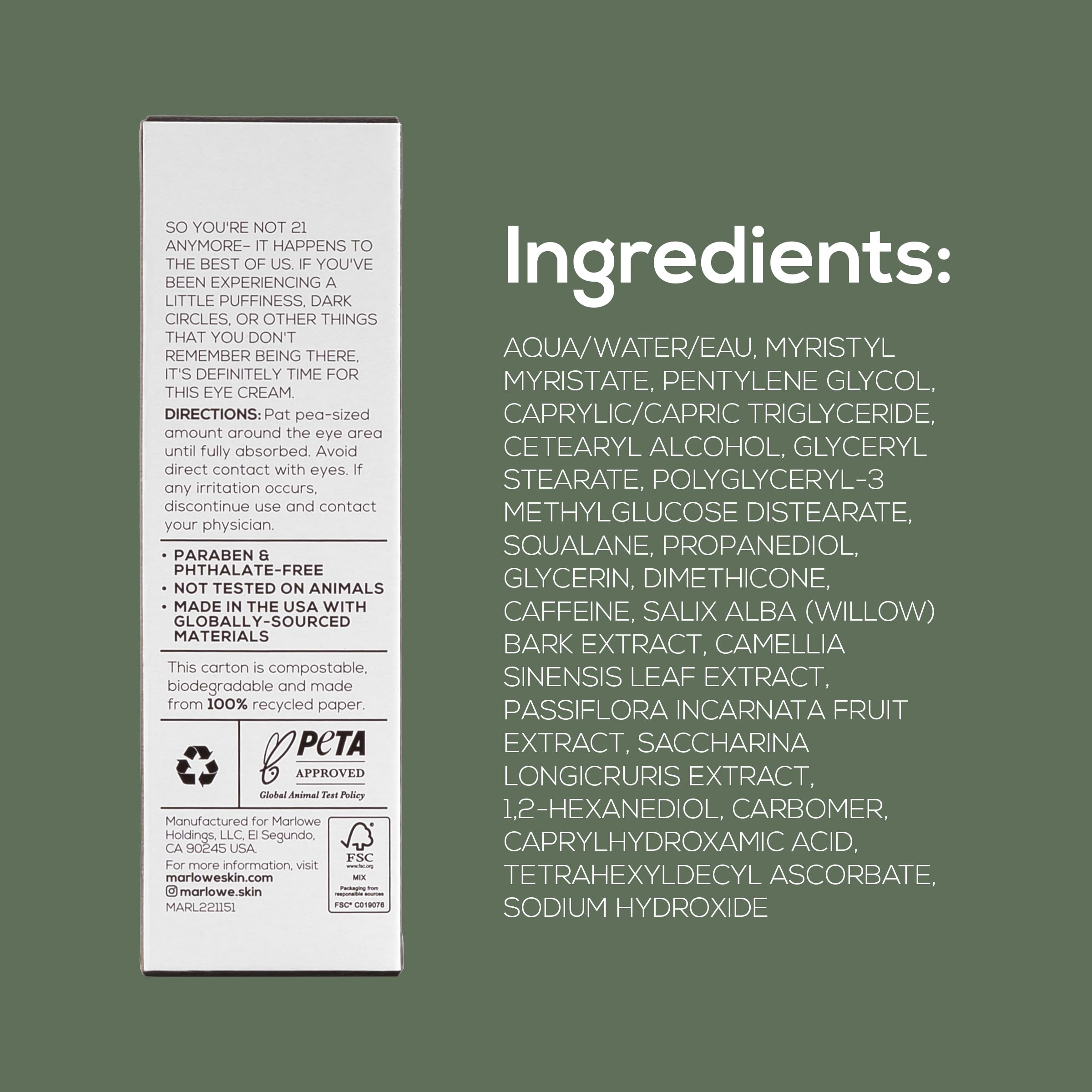 MARLOWE No. 127 eye cream absorbs quickly, fitting busy morning routines.