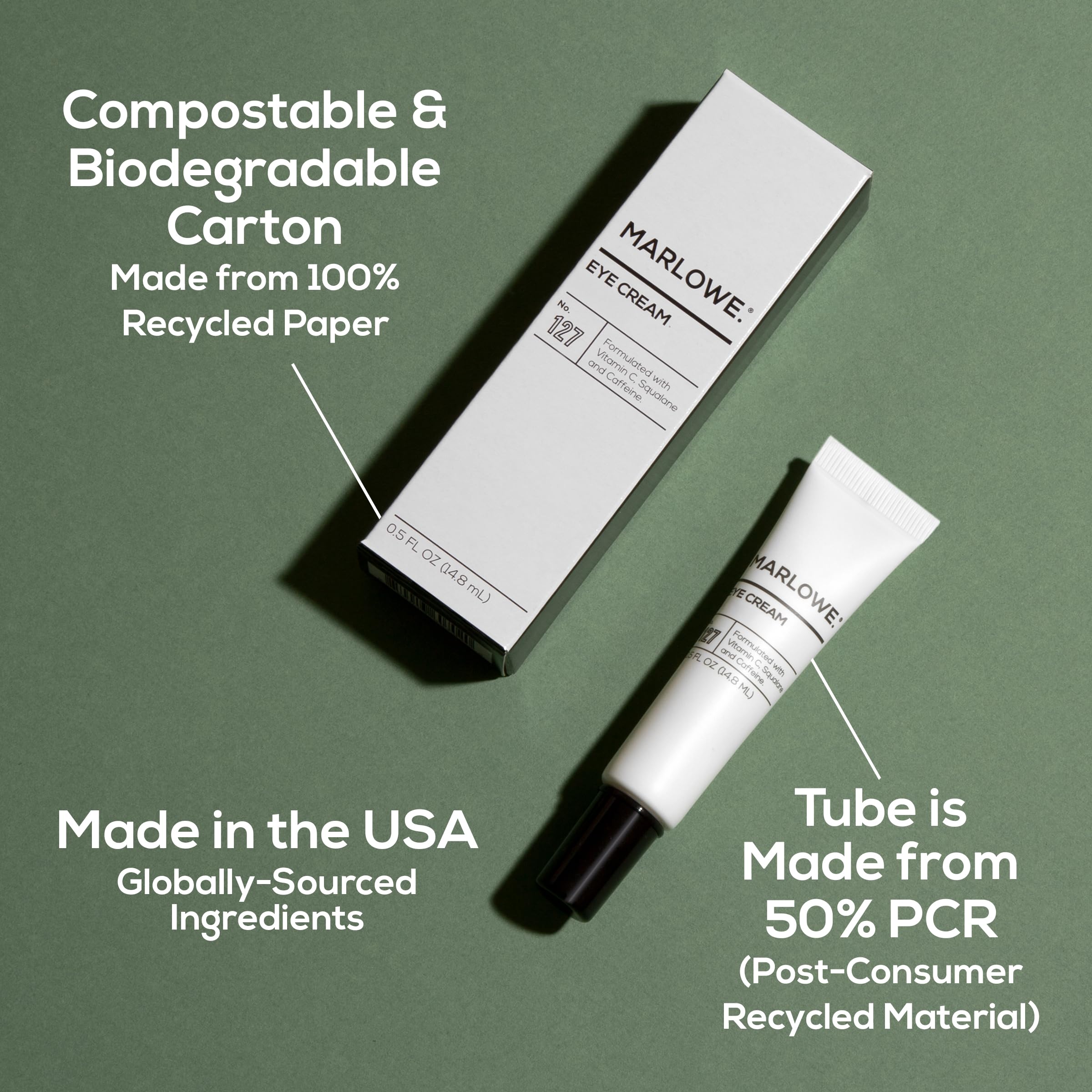 MARLOWE No. 127 eye cream made in the USA for quality assurance and consistency.