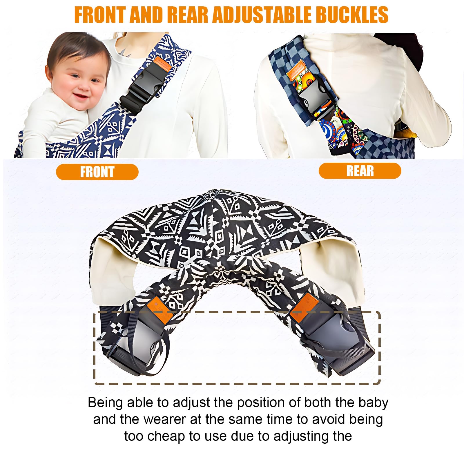 Marrlly baby sling carrier diagonal hold demonstrating versatile carrying options