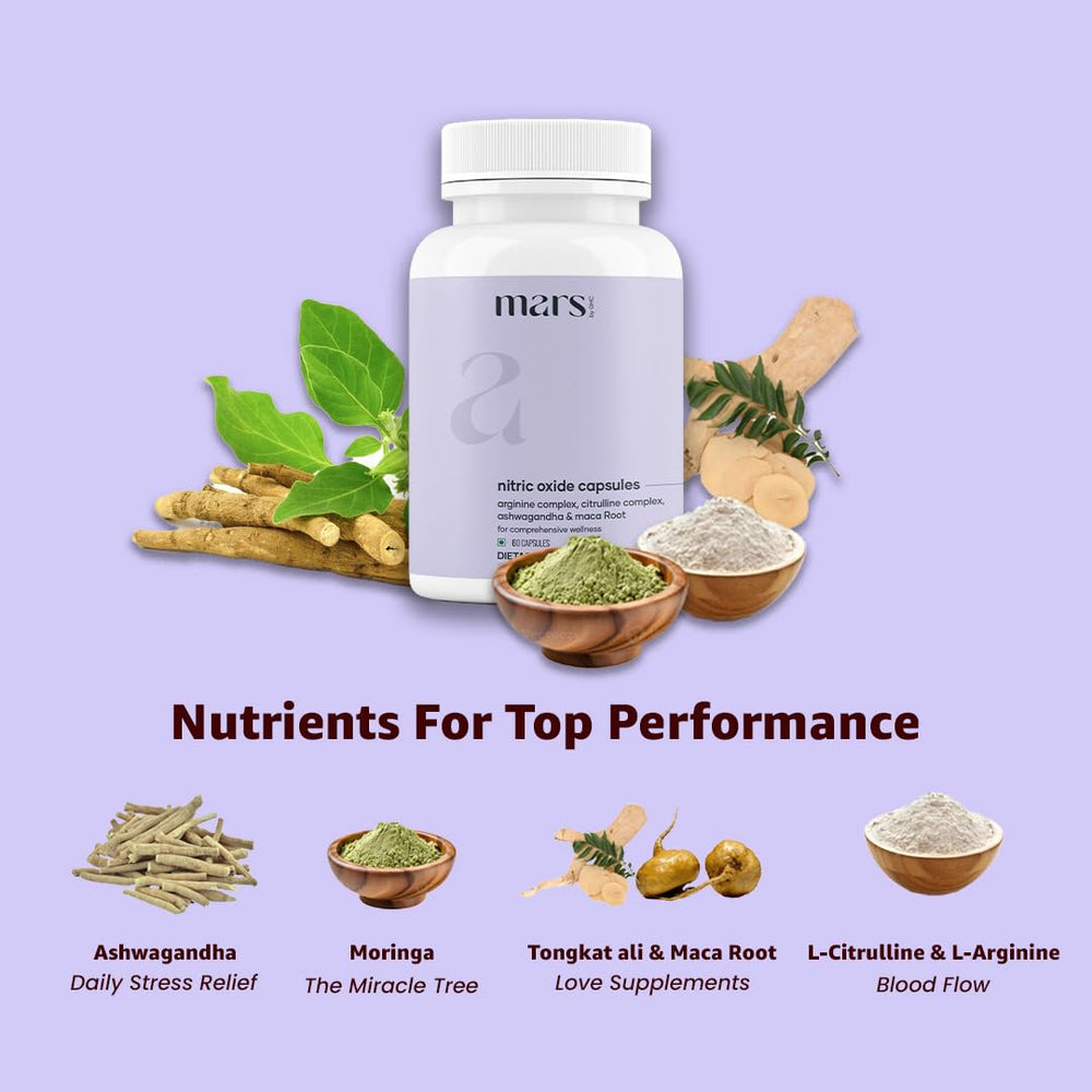 Mars by GHC nitric oxide capsules ingredients scene featuring L-Arginine and L-Citrulline