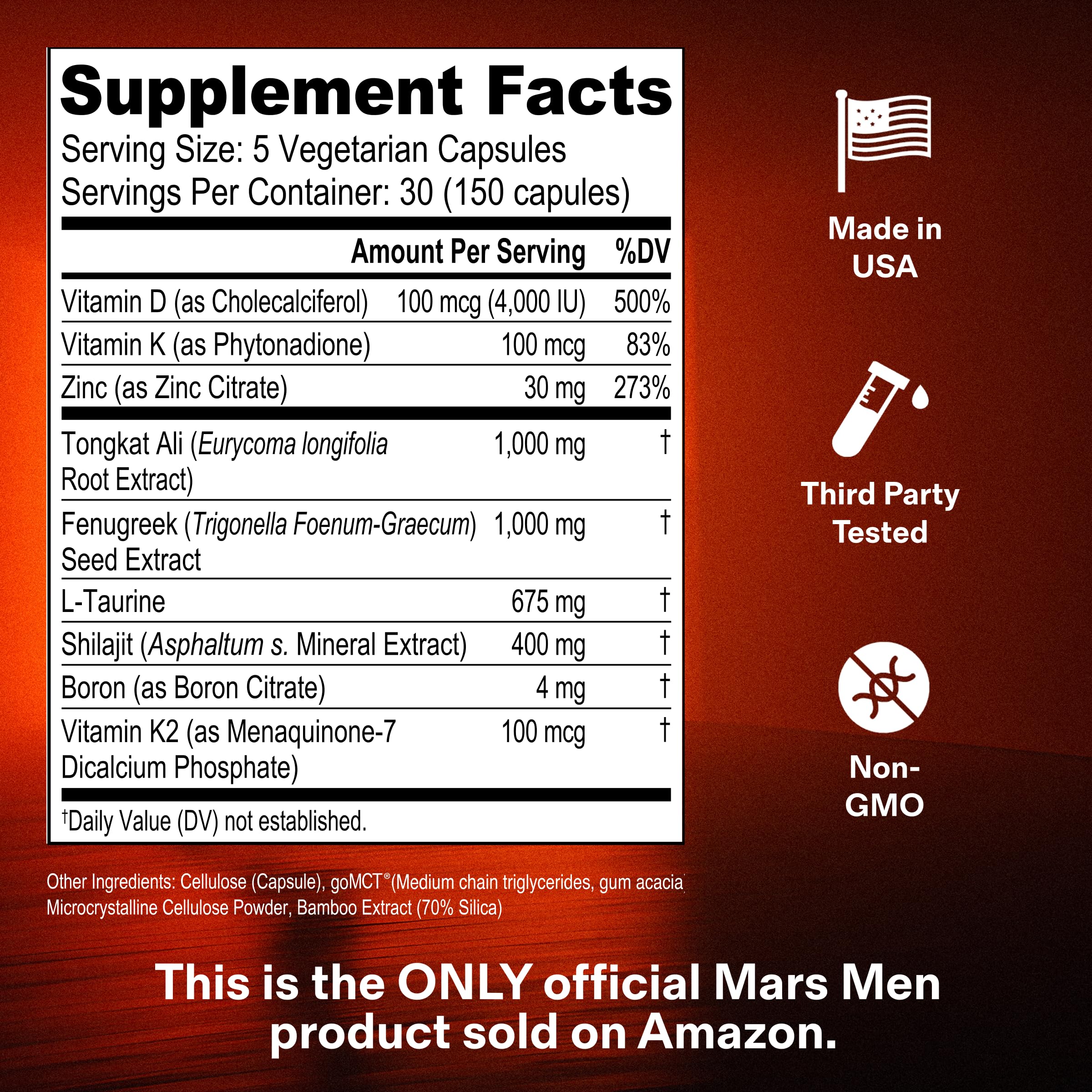 Mars Men fenugreek capsules emphasizing stamina and healthy energy potential.