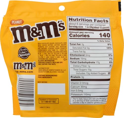 Mars M&M's Peanut Chocolate packaging with compact dimensions for easy storage.