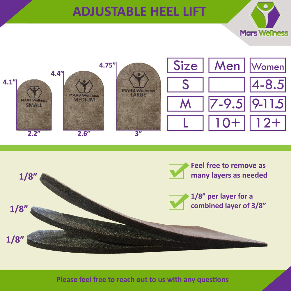 MARS WELLNESS Heel Pain Relief Lift highlights durable rubber support for daily wear.
