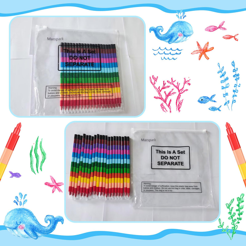 Marspark stackable crayons colors close-up highlights 12 color segments per crayon.