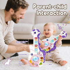 Marstone educational cartoon guitar for toddlers promotes language and number learning.
