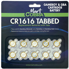 Mart Cobra CR1616 batteries with solder tabs ready for cartridge installation.