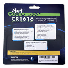 Mart Cobra CR1616 tabbed battery showing solder points for replacement.