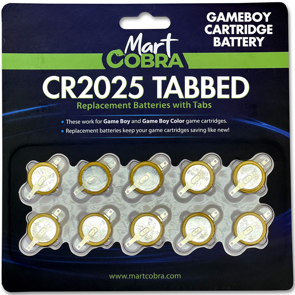 Mart Cobra CR2025 battery with solder tabs in a 10-pack for reliable Game Boy saves