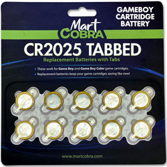 Mart Cobra CR2025 battery with solder tabs in a 10-pack for reliable Game Boy saves