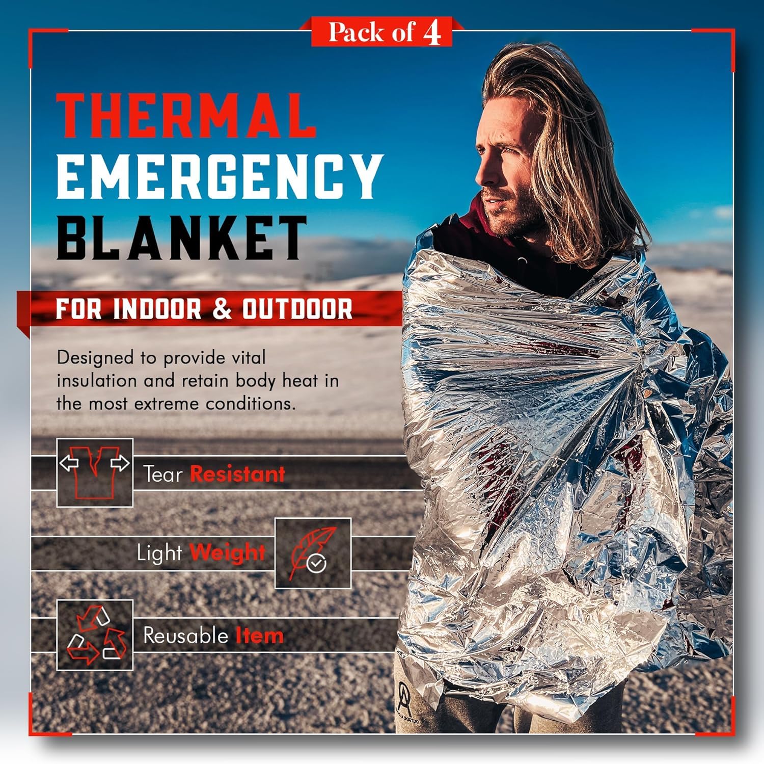 Mart Cobra space Mylar blanket unfolded to 82 by 52 inches for versatile warmth