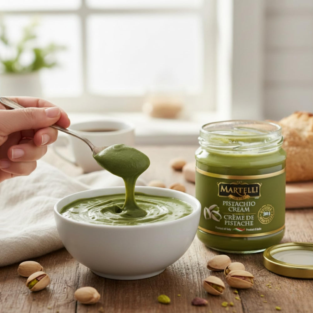 Martelli Pistachio Cream clean label emphasizes gluten-free indulgence.