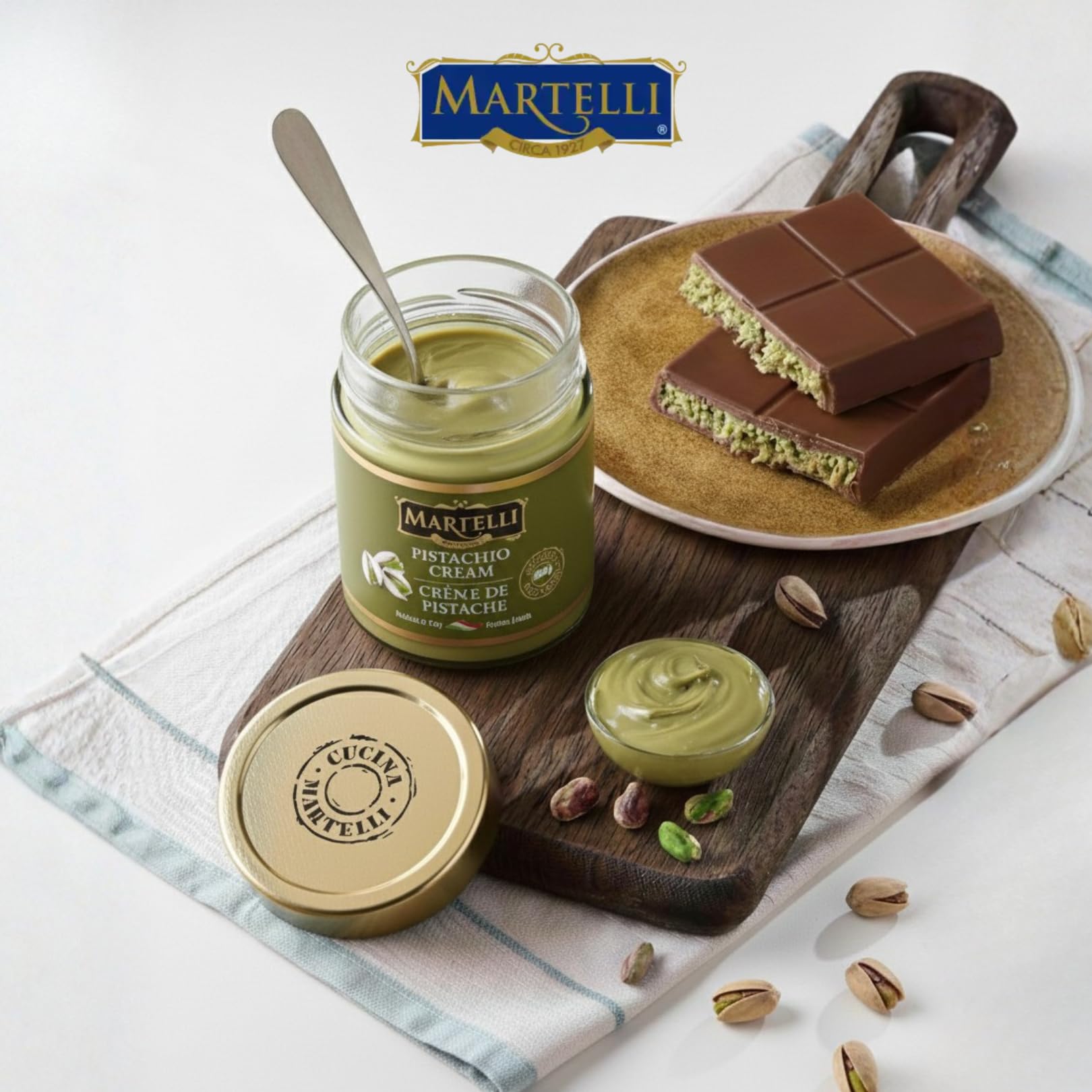 Martelli Pistachio Cream on toast, breakfast indulgence.