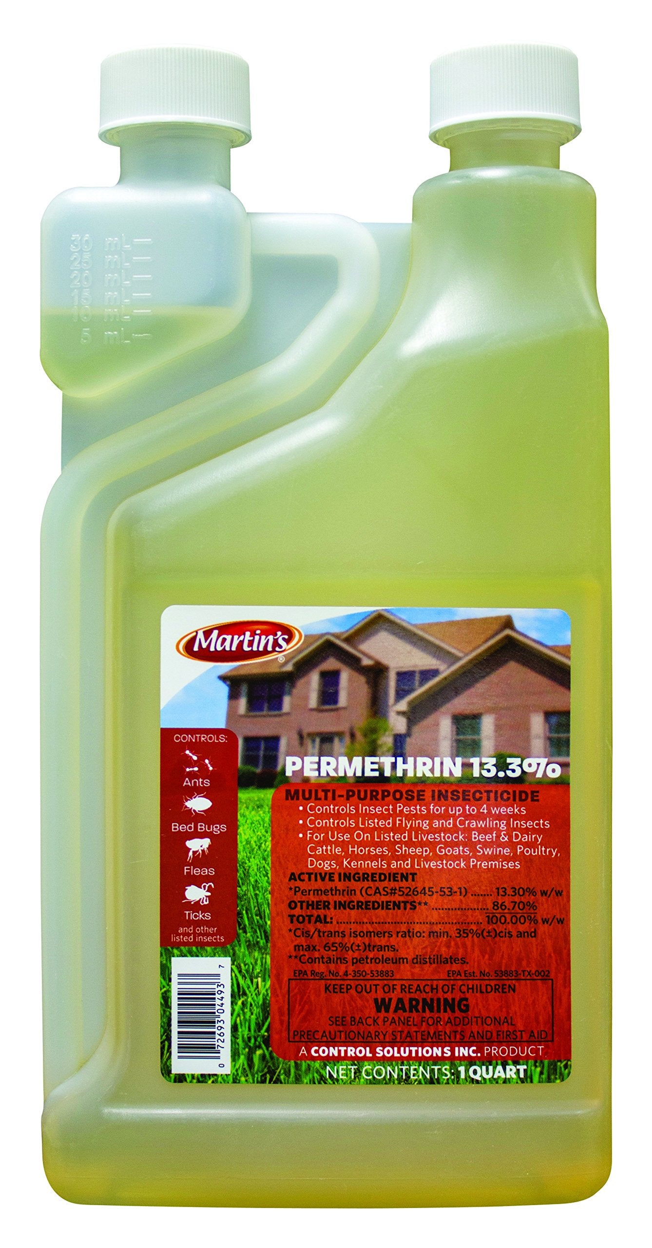 Martin's Permethrin 13.3 percent concentrate bottle for indoor and outdoor pest control.