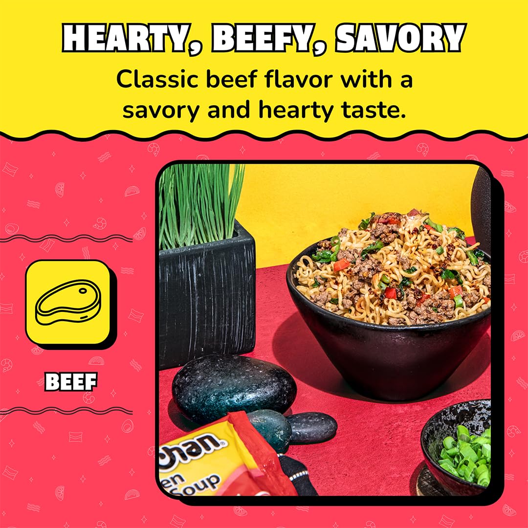Maruchan Beef Ramen noodles in hot broth with rich aroma.