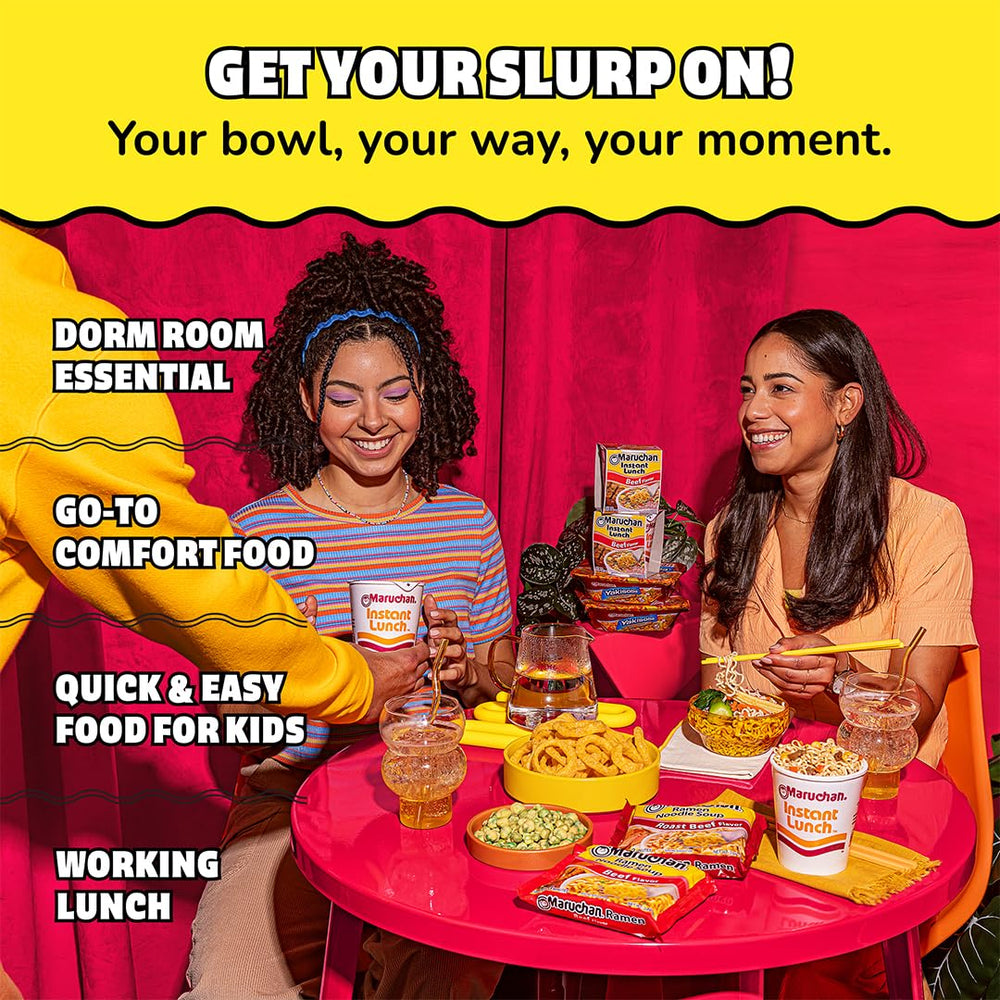 Maruchan Beef Ramen ready-to-serve noodles ideal for dorm life.