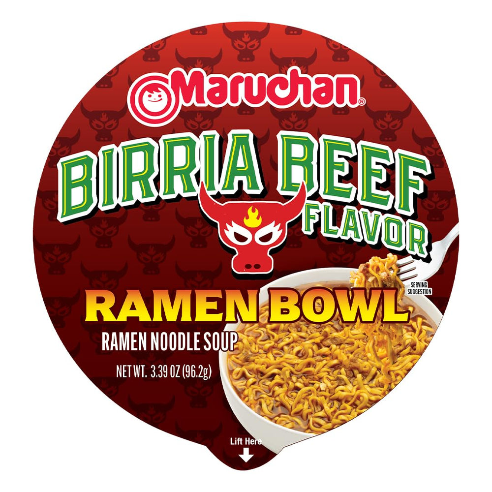 Maruchan Birria Beef Ramen Bowl toppings ready, customize to taste.