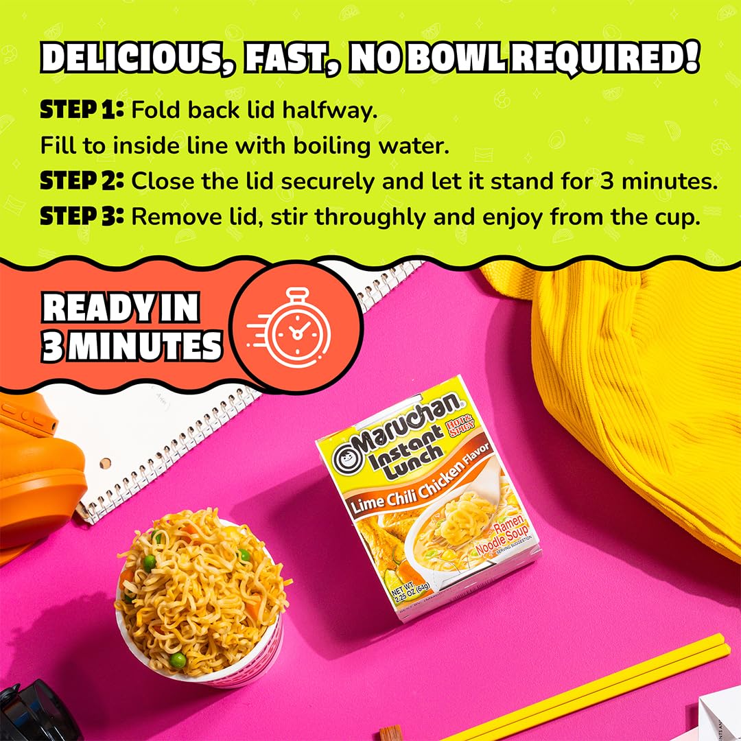 Bulk 12-pack of Maruchan Instant Lunch cups for easy stocking.