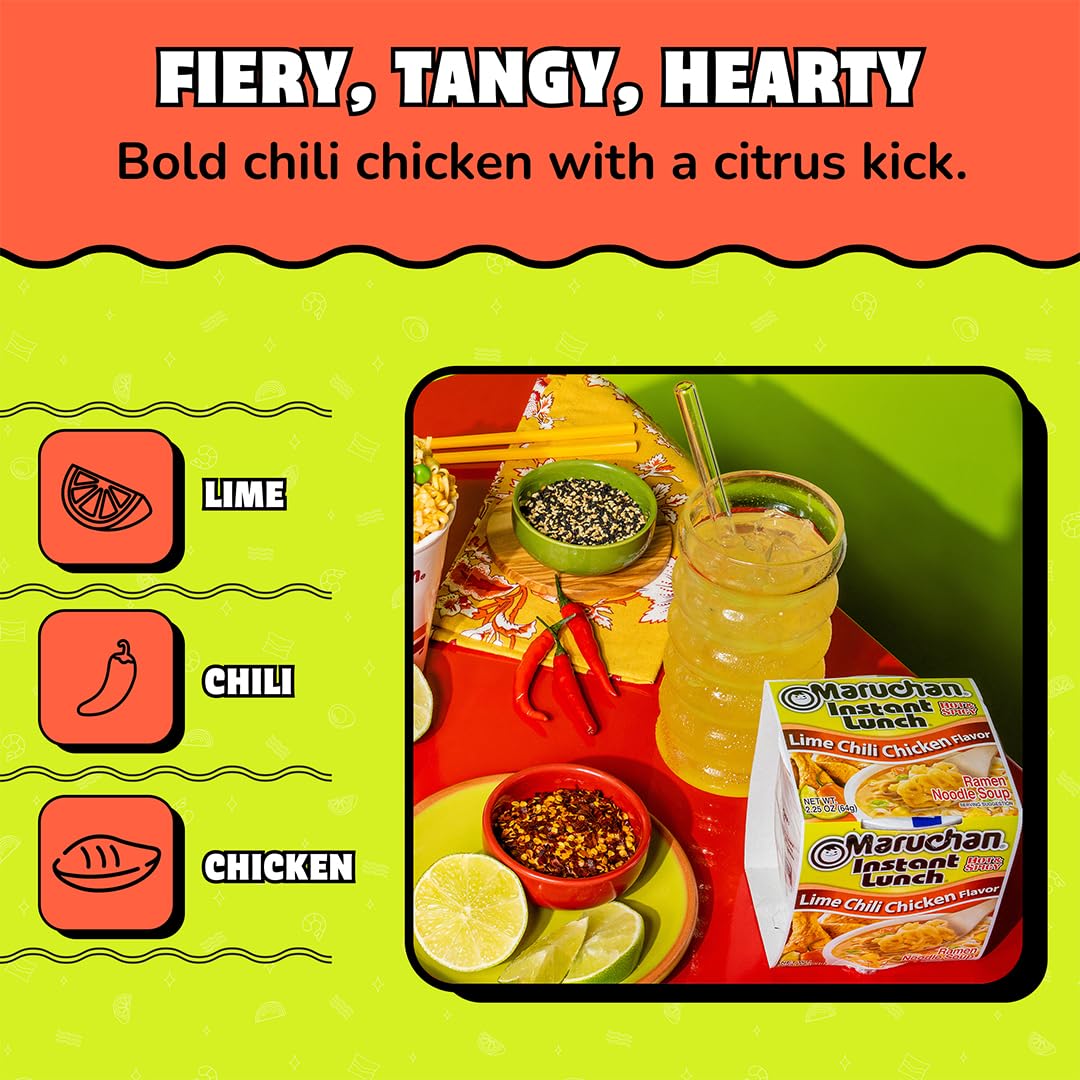 Maruchan Instant Lunch cup shown with add-ins for a customized ramen bowl.