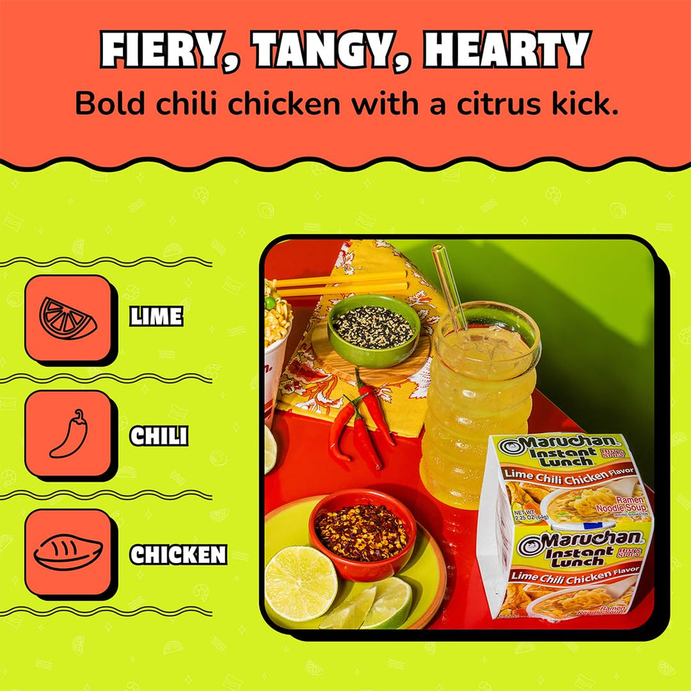 Maruchan Instant Lunch cup shown with add-ins for a customized ramen bowl.