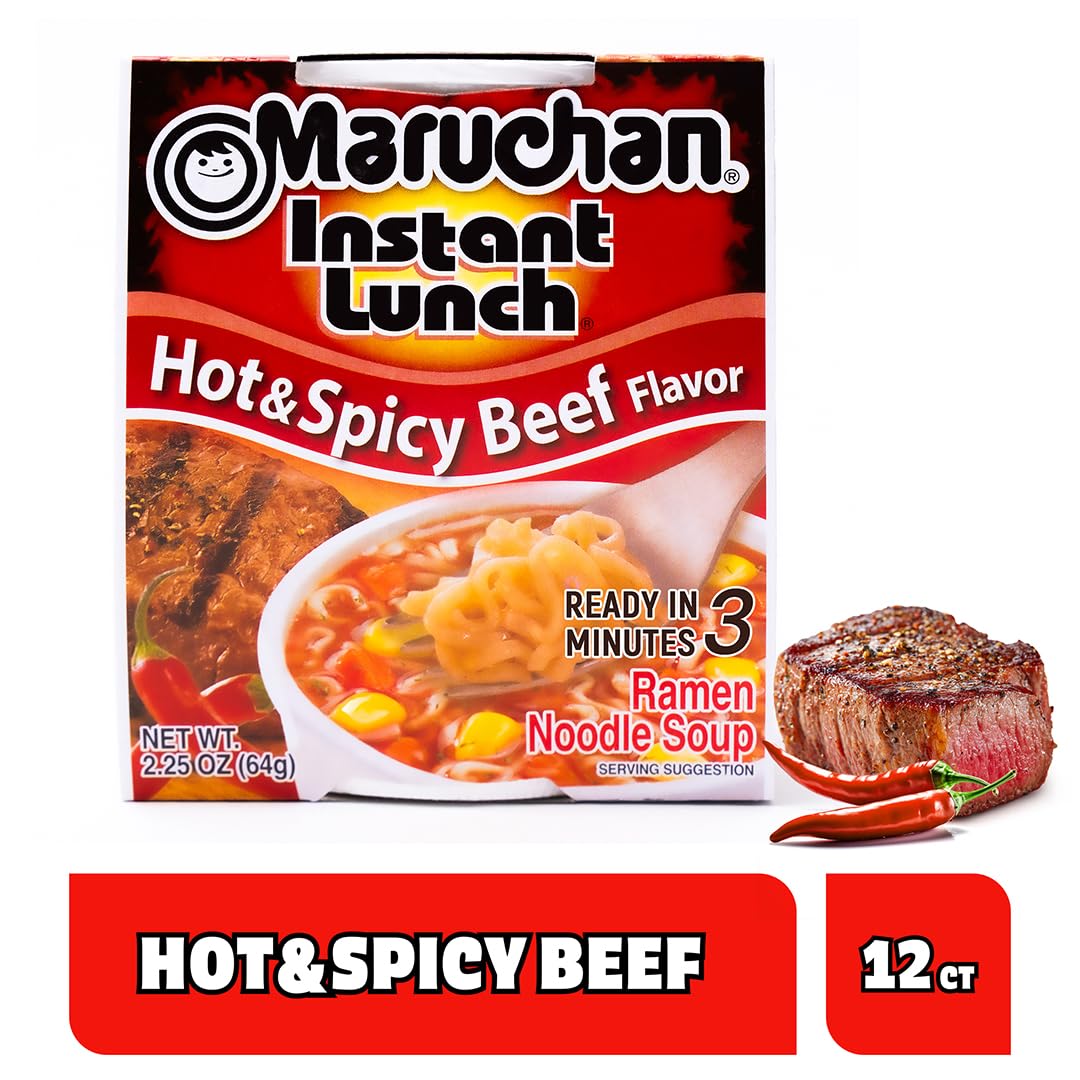 Close-up of Maruchan Instant Lunch cup ingredients for easy customization.