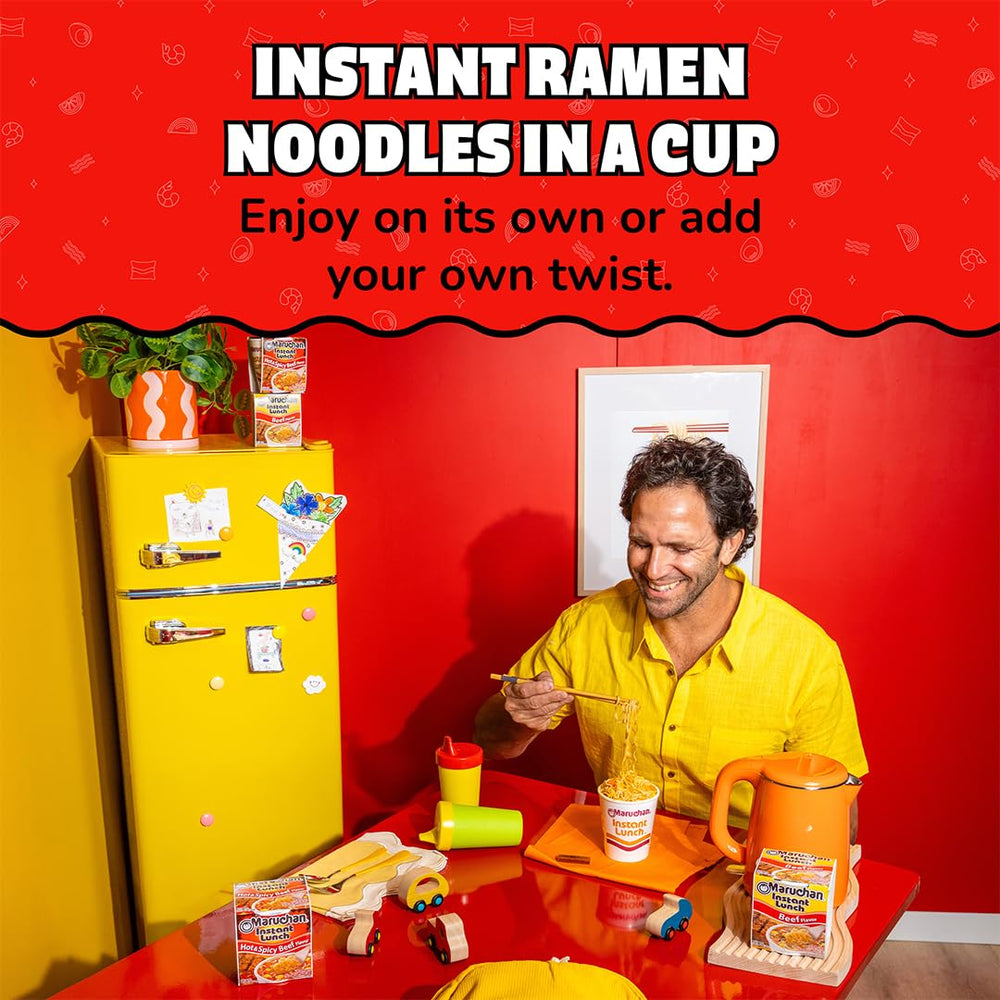 Stirred cup ready to savor Maruchan Instant Lunch on the go.