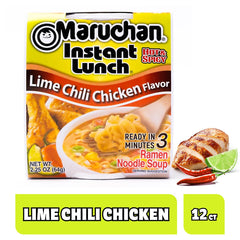 Maruchan Instant Lunch lime chili chicken cup ready in three minutes for busy days.