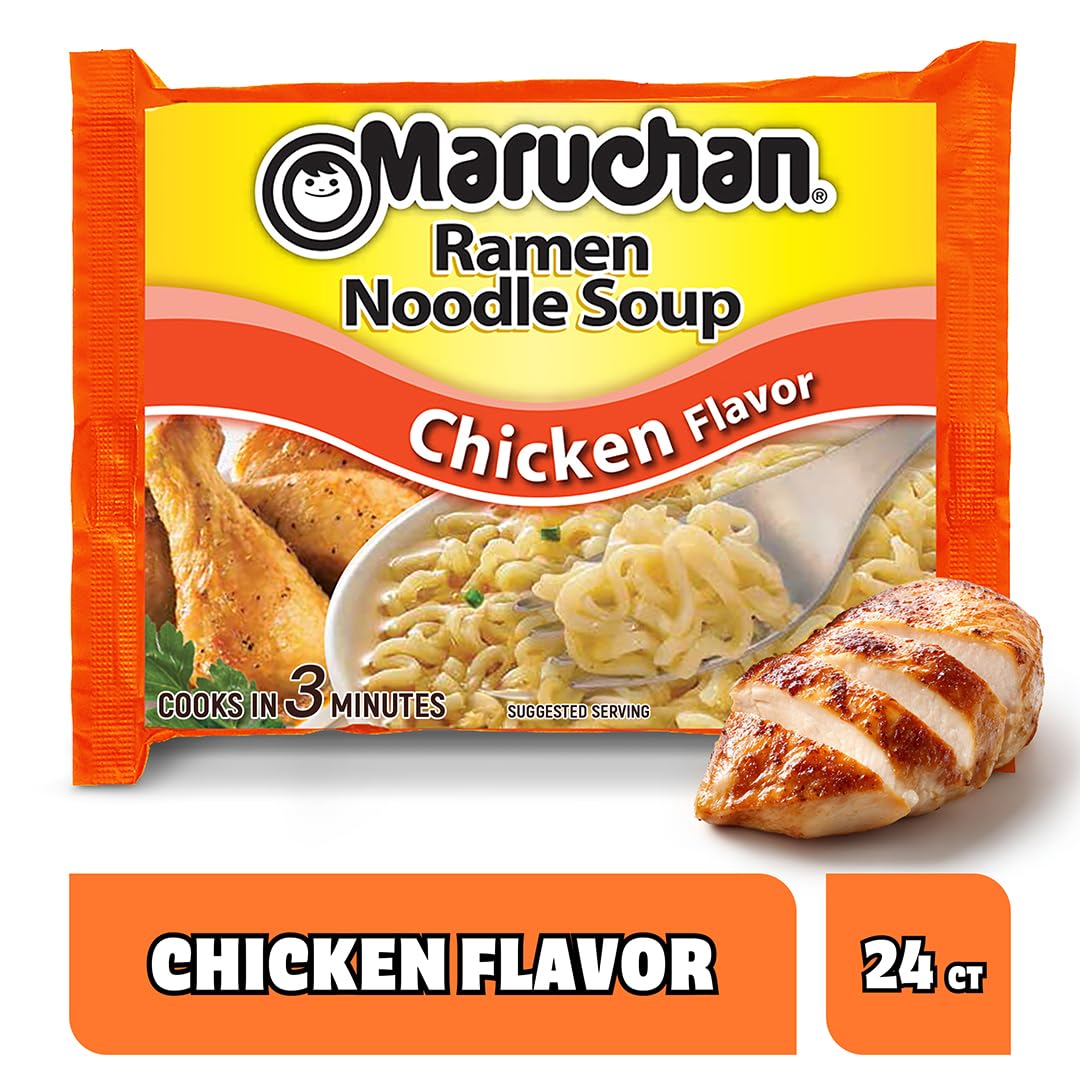 Maruchan Ramen Chicken noodles with seasoning added for rich flavor