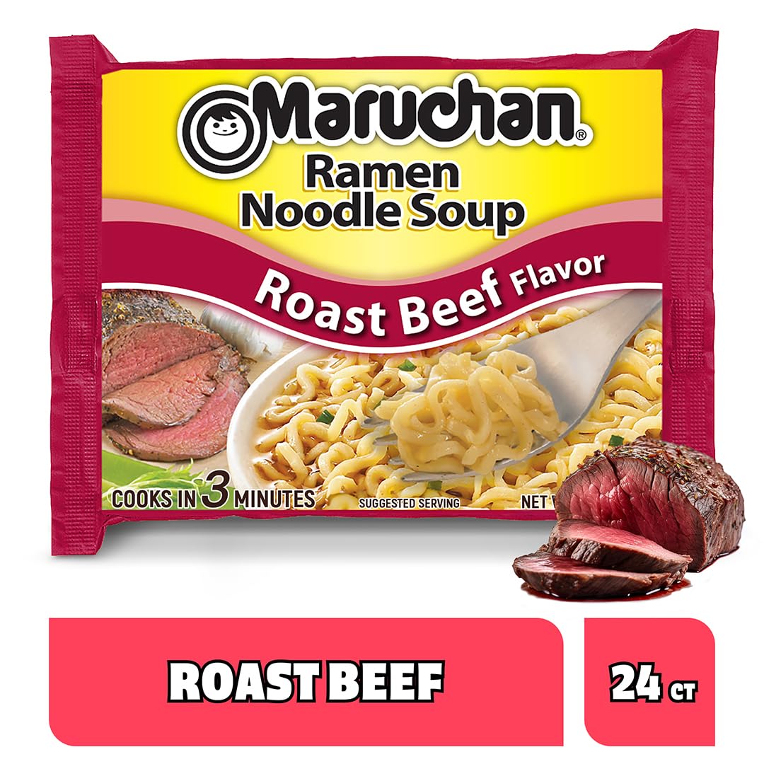 Maruchan Roast Beef Ramen noodles close-up after cooking