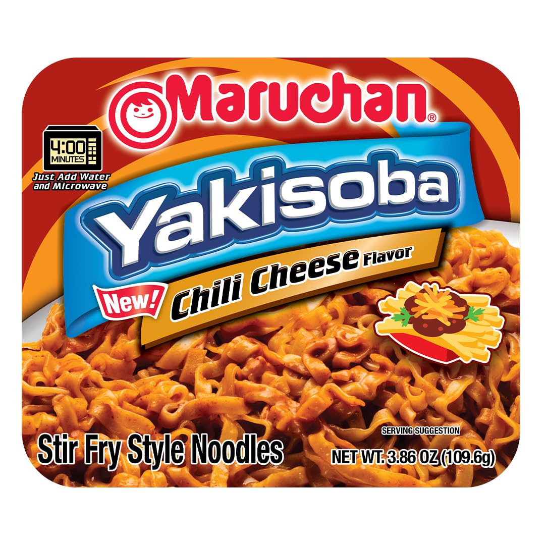 Maruchan Yakisoba Chili Cheese ingredients closeup emphasizes creamy cheddar and chili aroma.