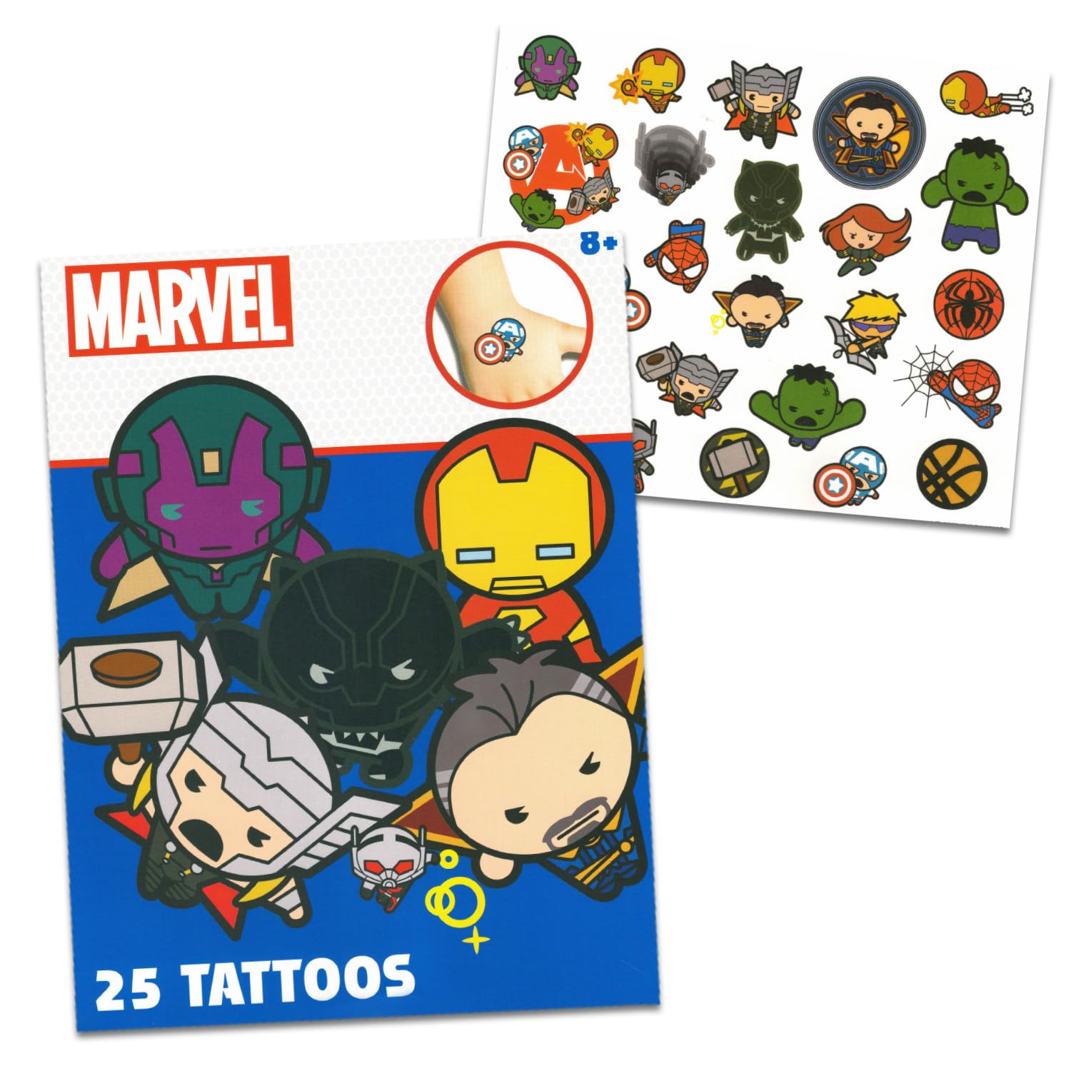 Marvel superhero tattoos illustrate favorite heroes for parties and gifting.