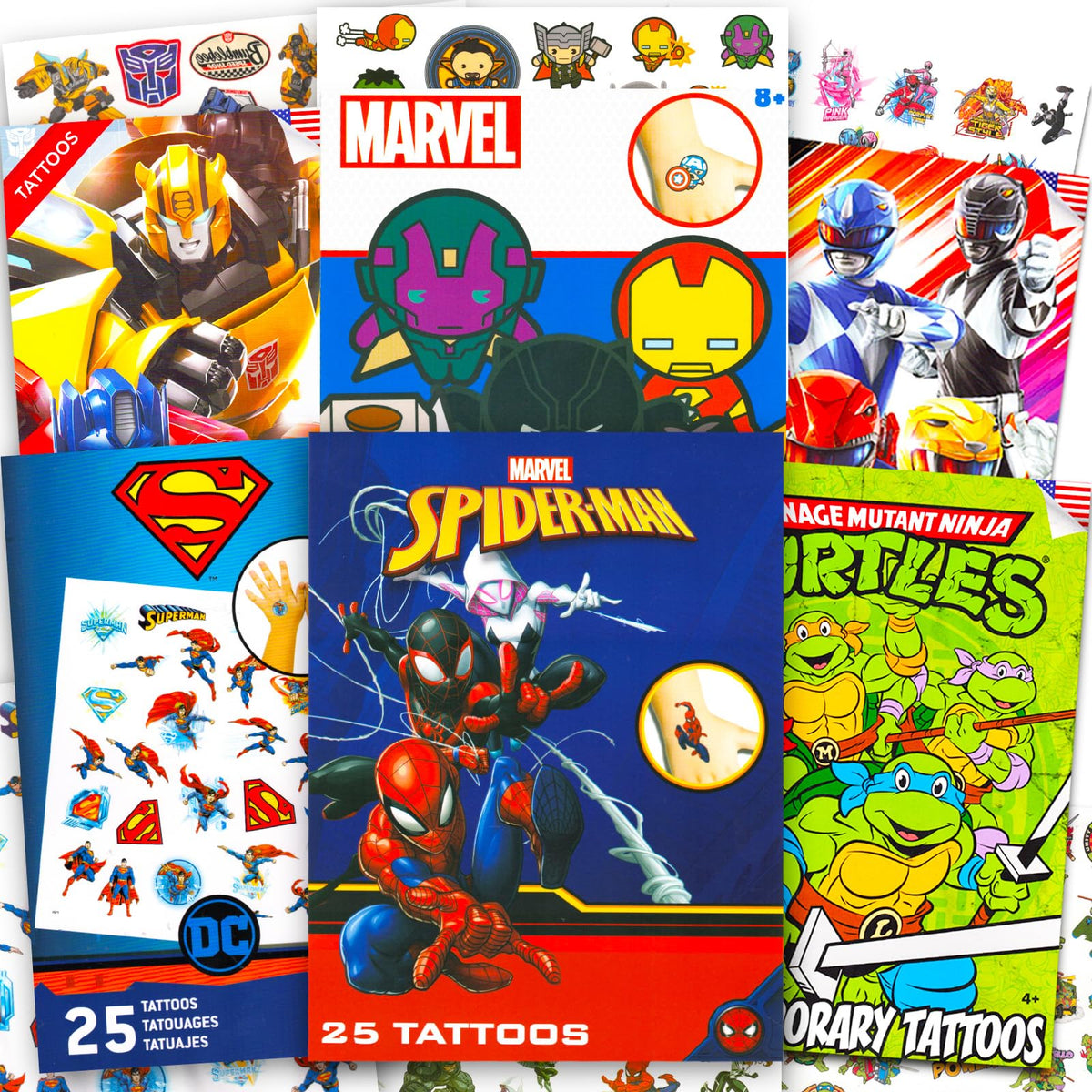 Marvel Superhero Tattoos collection with 150 pieces for party favors.