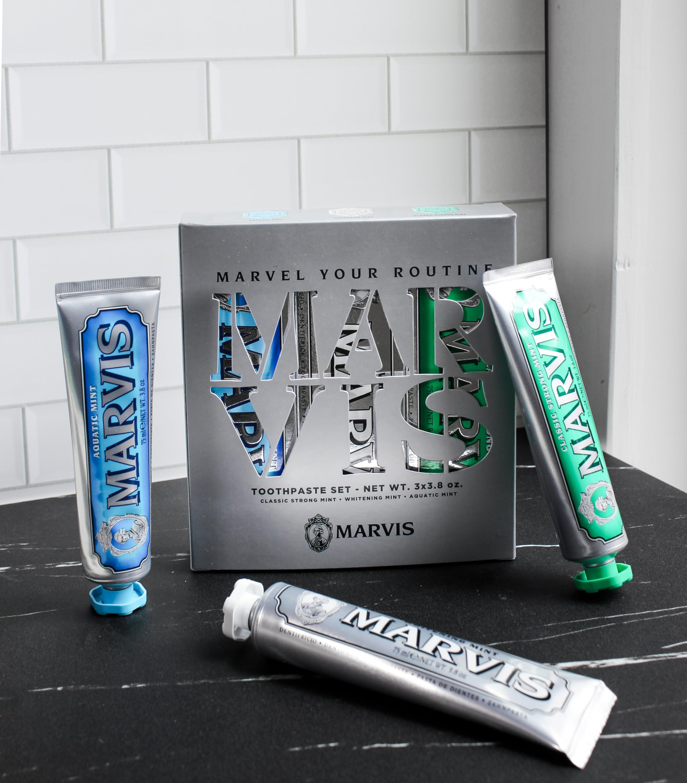 Marvis Classic Strong Mint toothpaste tube for bold breath and daily freshness