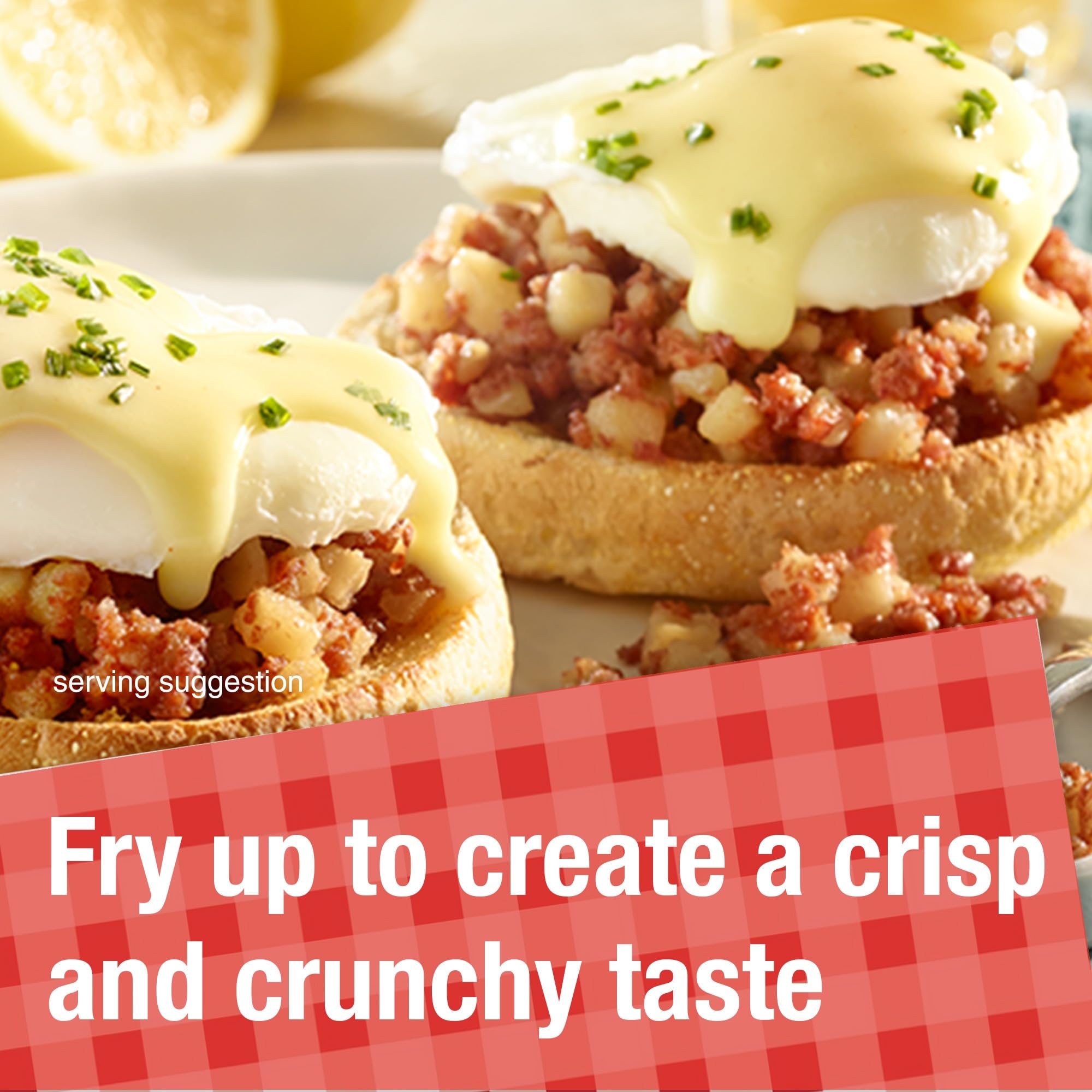 Mary Kitchen hash packaging highlights 17g protein per serving.