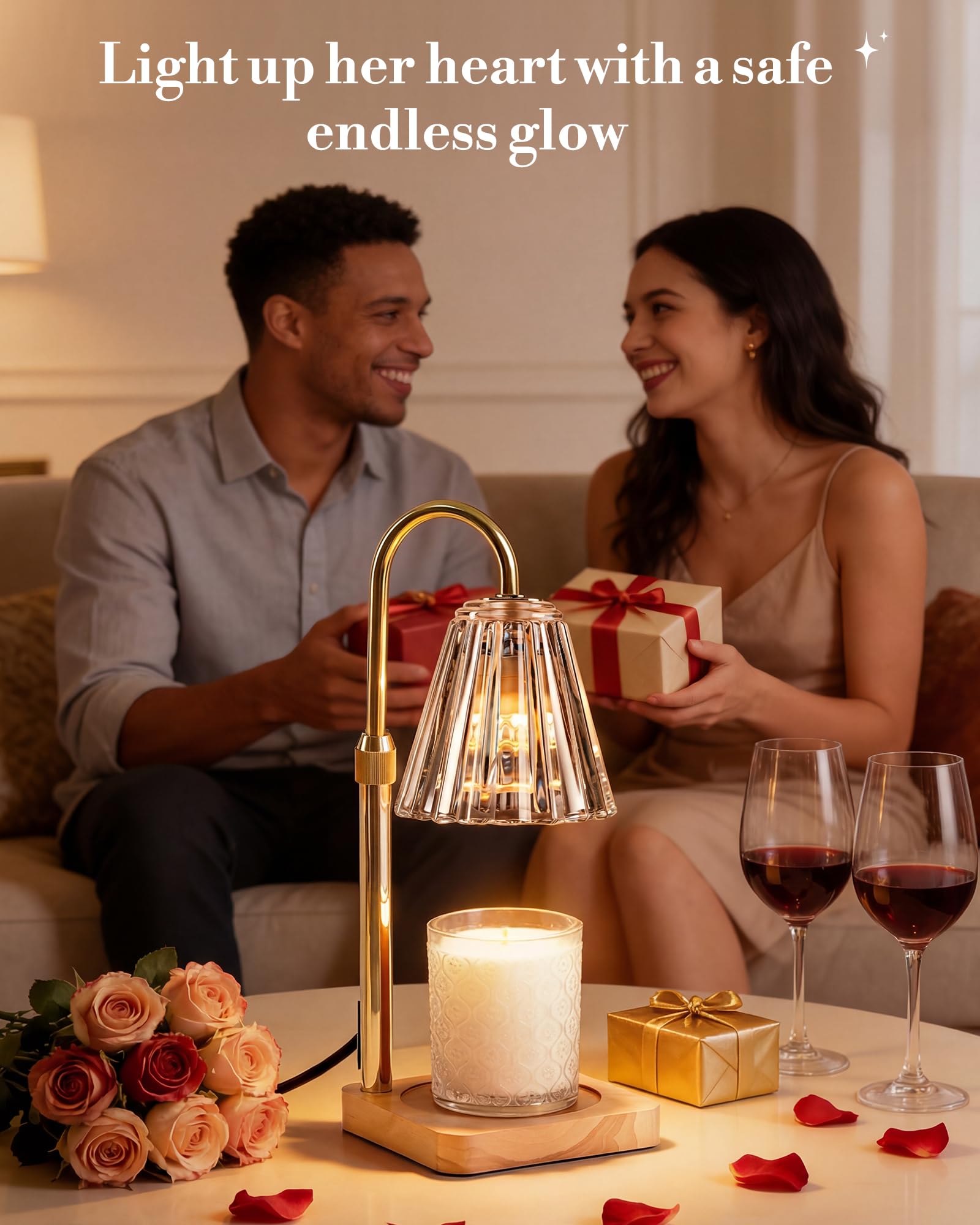 Marycele candle warmer lamp enhances bedroom and living room ambiance.
