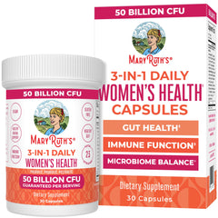 MaryRuth's 3-in-1 daily women's health bottle front supporting gut wellness.