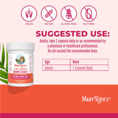 MaryRuth's 23-strain blend label showcases broad probiotic coverage for women.