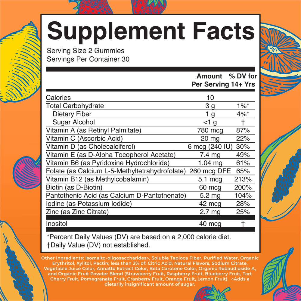 MaryRuth's vegan, sugar-free multivitamin bottle close-up highlights label