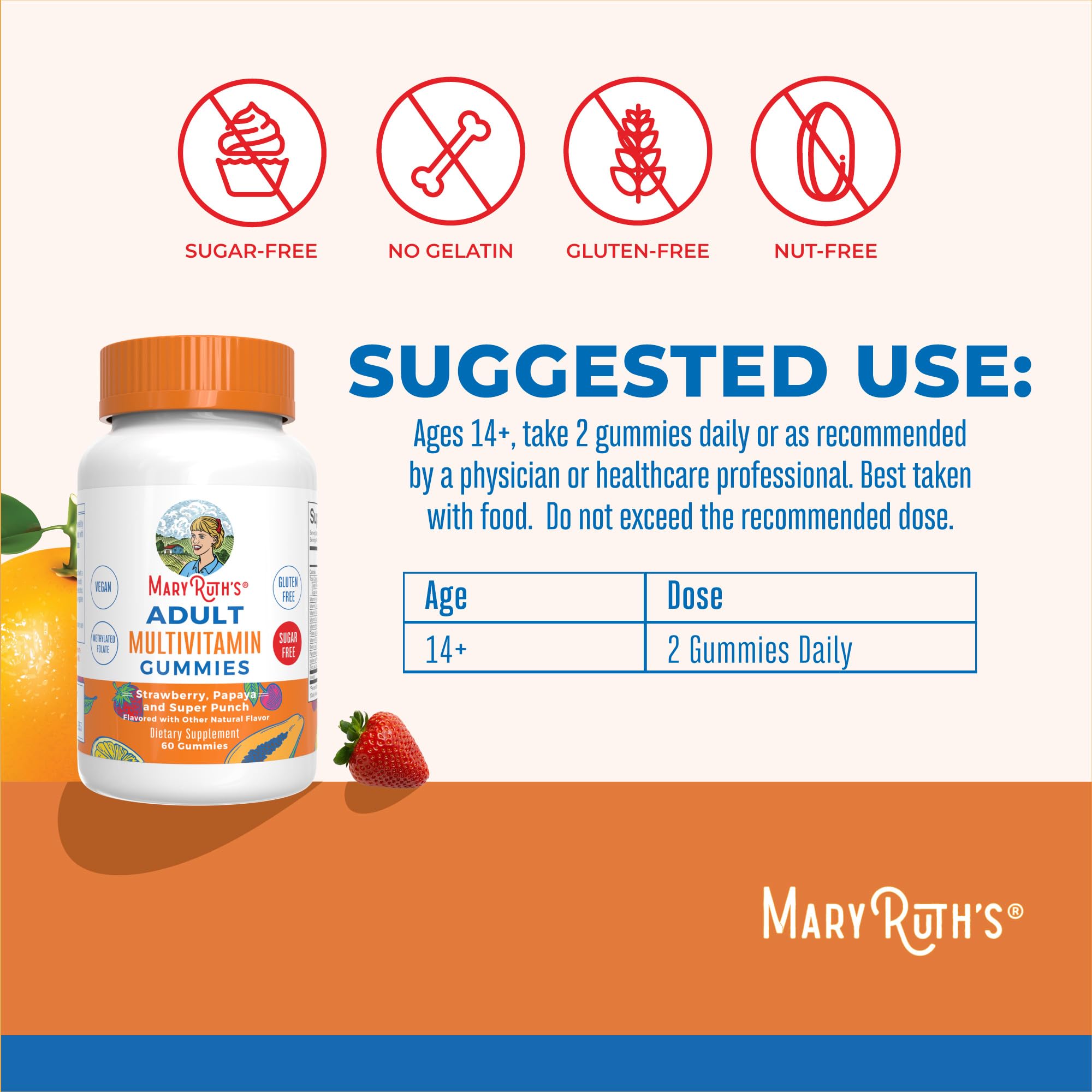 MaryRuth's strawberry-papaya gummies close-up emphasizes enjoyable daily chew