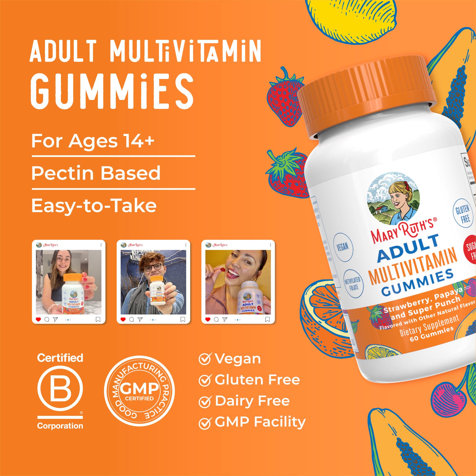 MaryRuth's dairy-free and gluten-free gummies depicted for sensitive diets