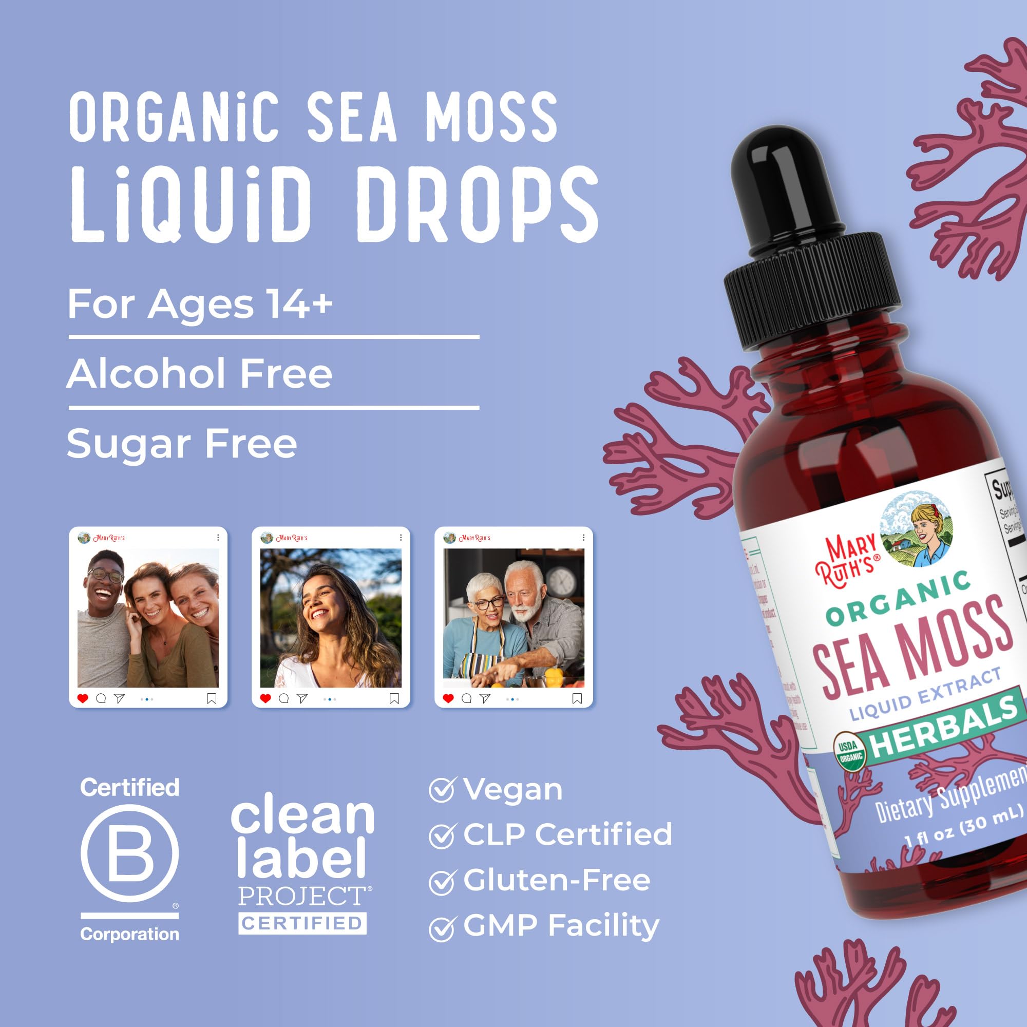 MARYRUTH'S Sea Moss Drops alcohol-free liquid for easy intake