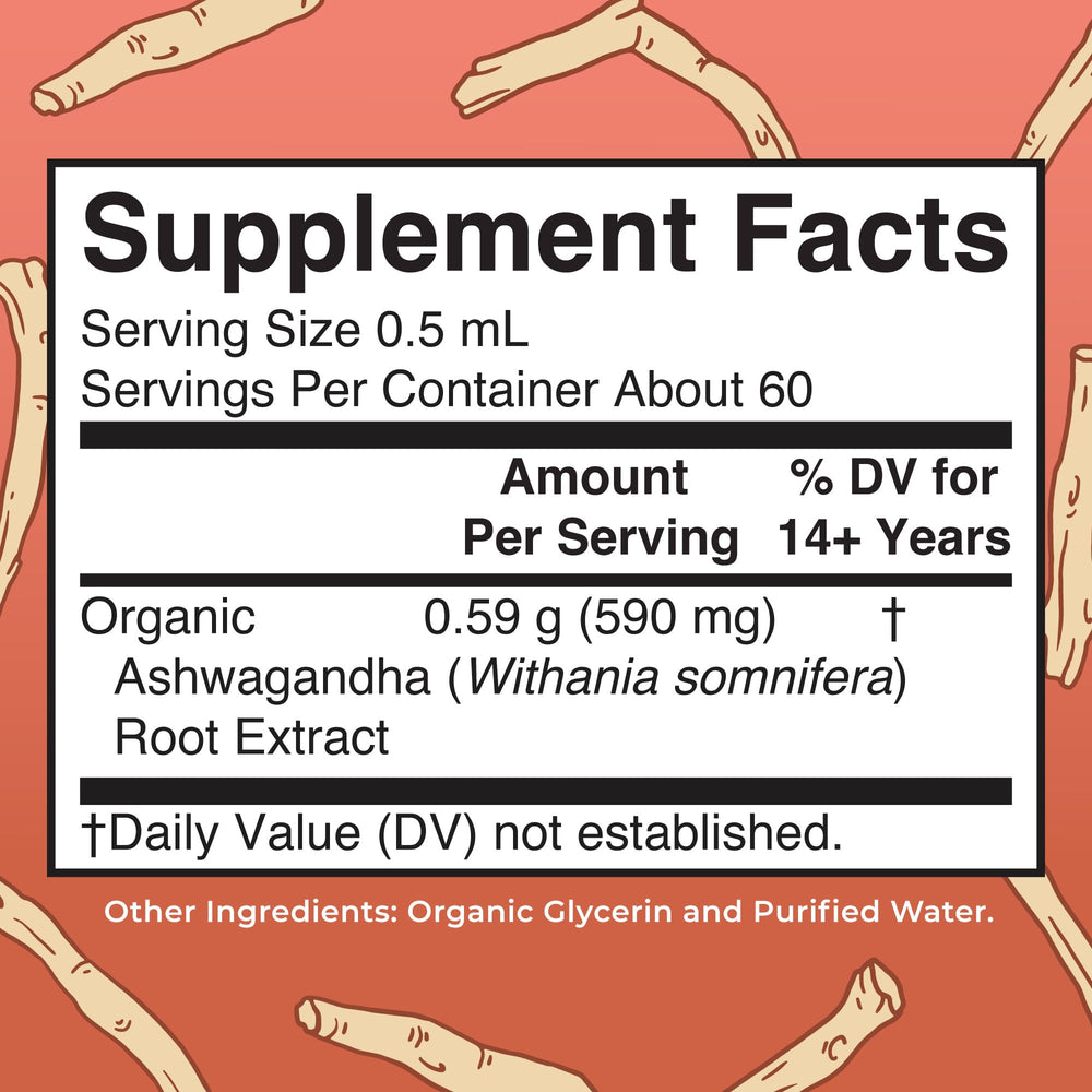 MaryRuth's Ashwagandha Drops with dropper demonstrates easy direct use or water mix.