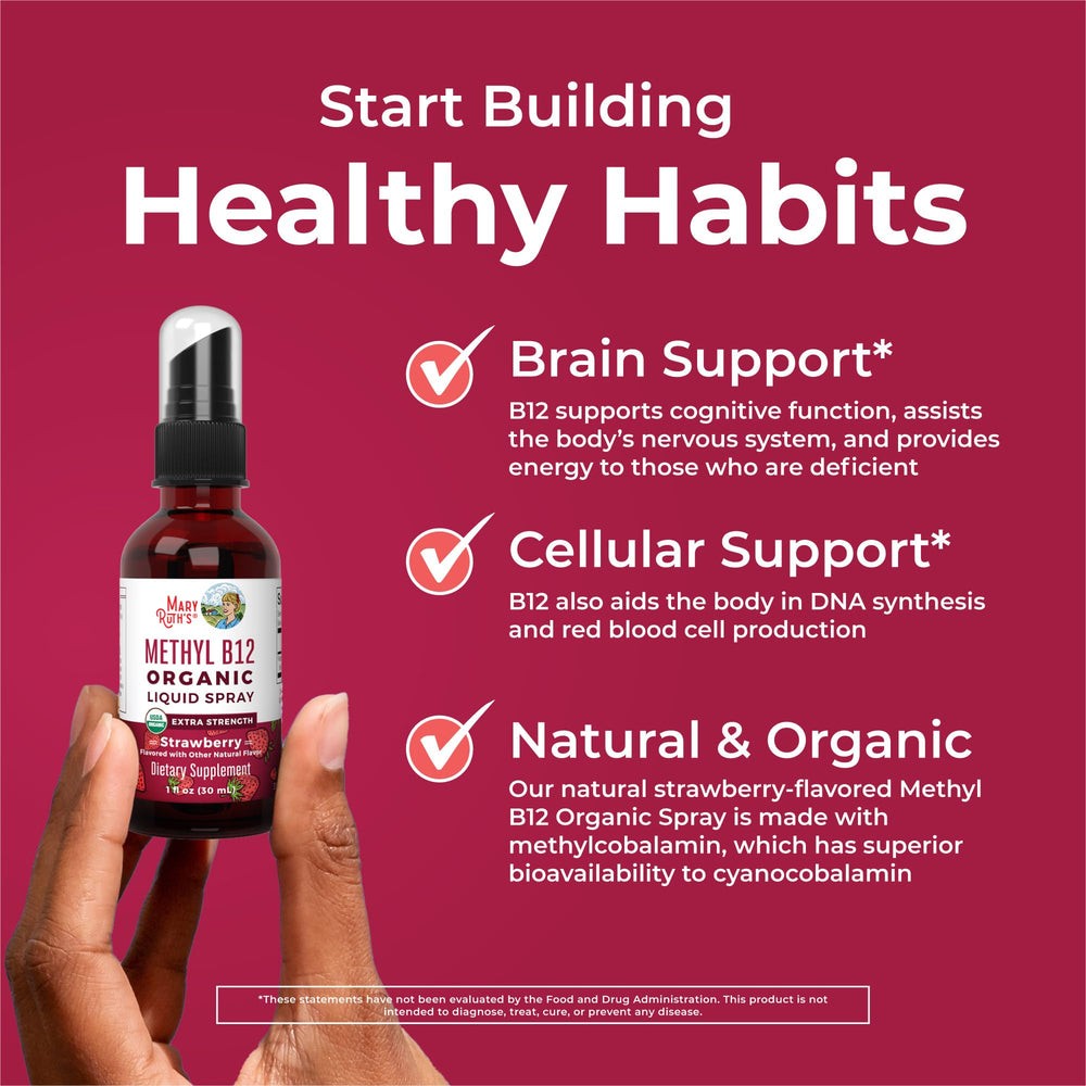 MARYRUTH'S B12 methylcobalamin graphic indicating bioavailability advantages.