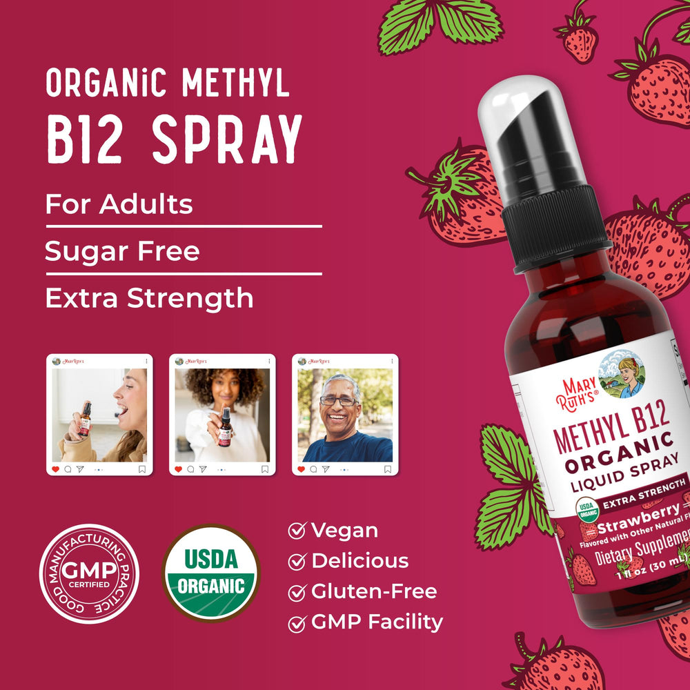 MARYRUTH'S B12 spray two-pack option display highlighting value.