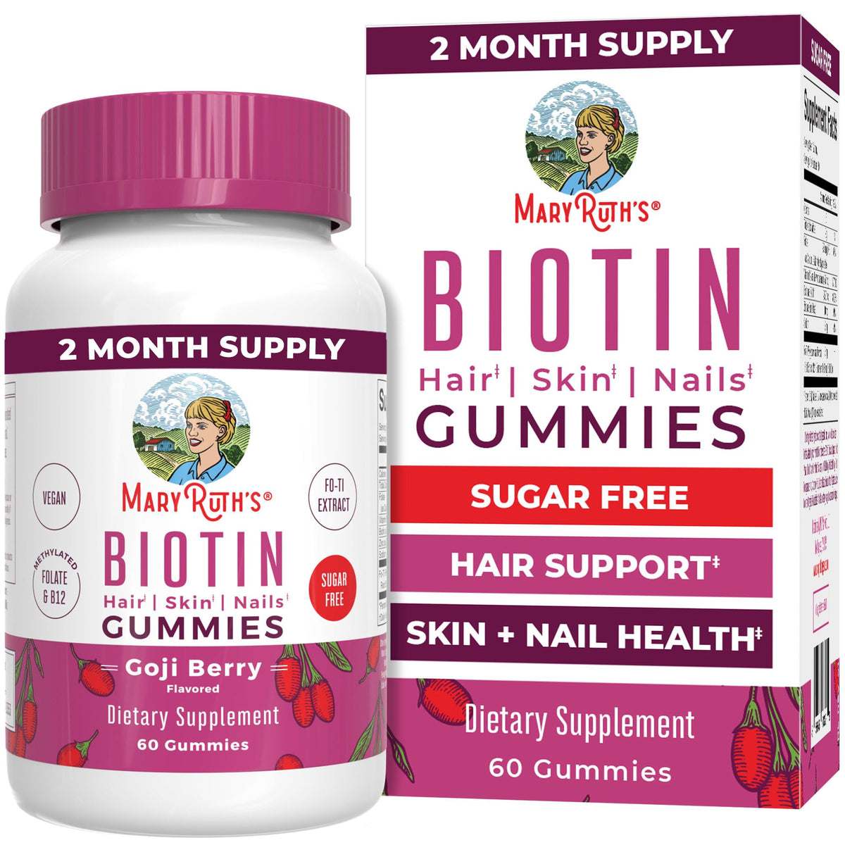MaryRuth's Biotin Gummies bottle with label, a vegan option for hair, skin, and nails