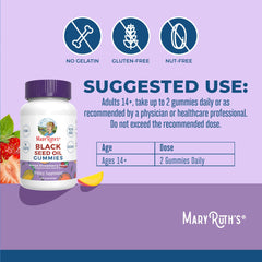 MaryRuth's Black Seed Oil gummies bottle pour highlights convenient, flavor-packed routine.
