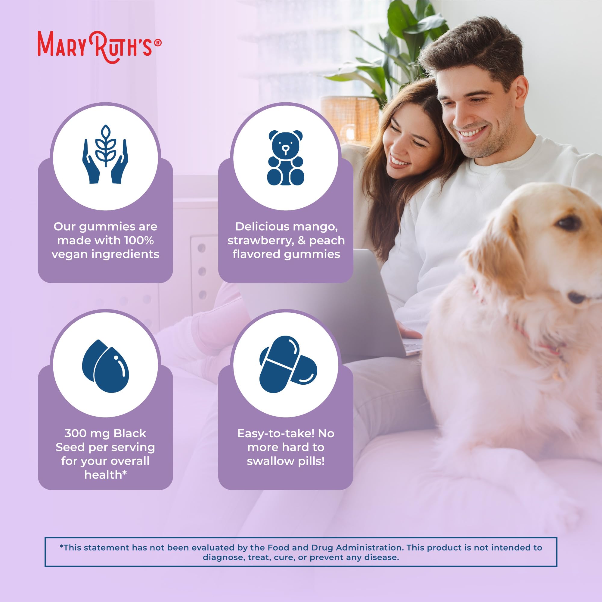 MaryRuth's gummies ingredients highlight organic cane sugar and pectin base for clean bites.